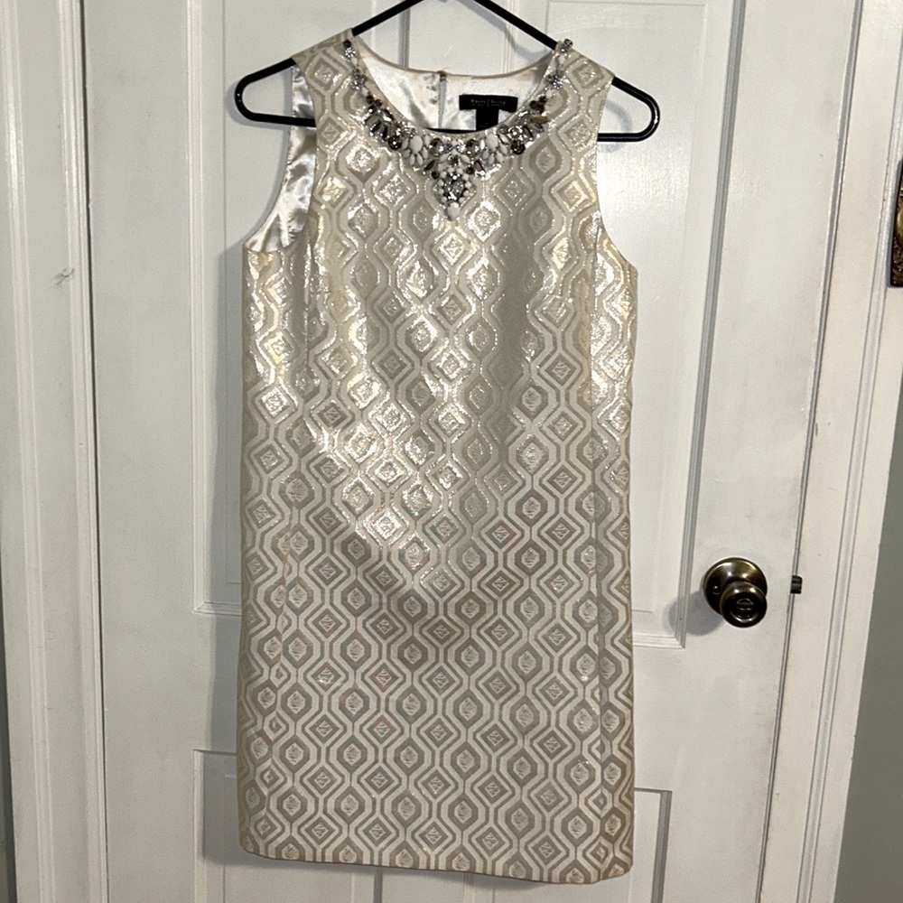 WHBM Embellished Metallic Dress Shift Dress Sz 8